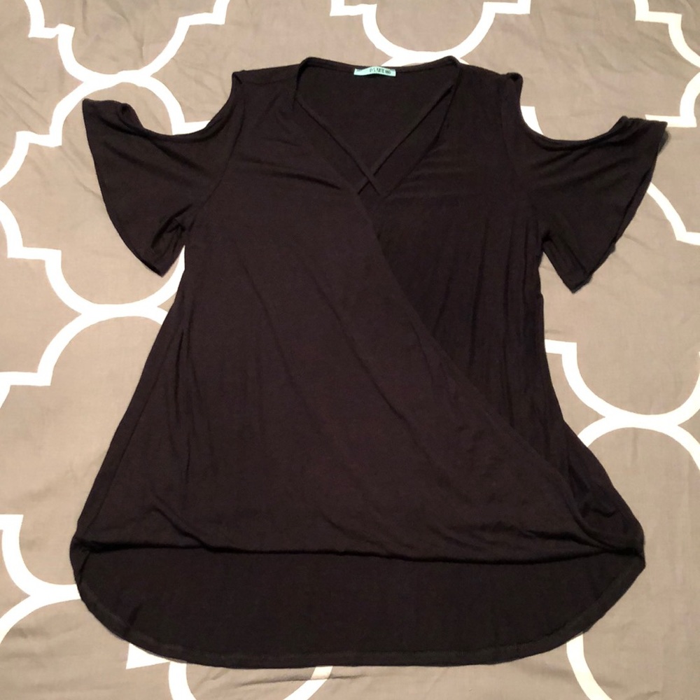 NWOT P.S. Kate Black Cold Shoulder Top